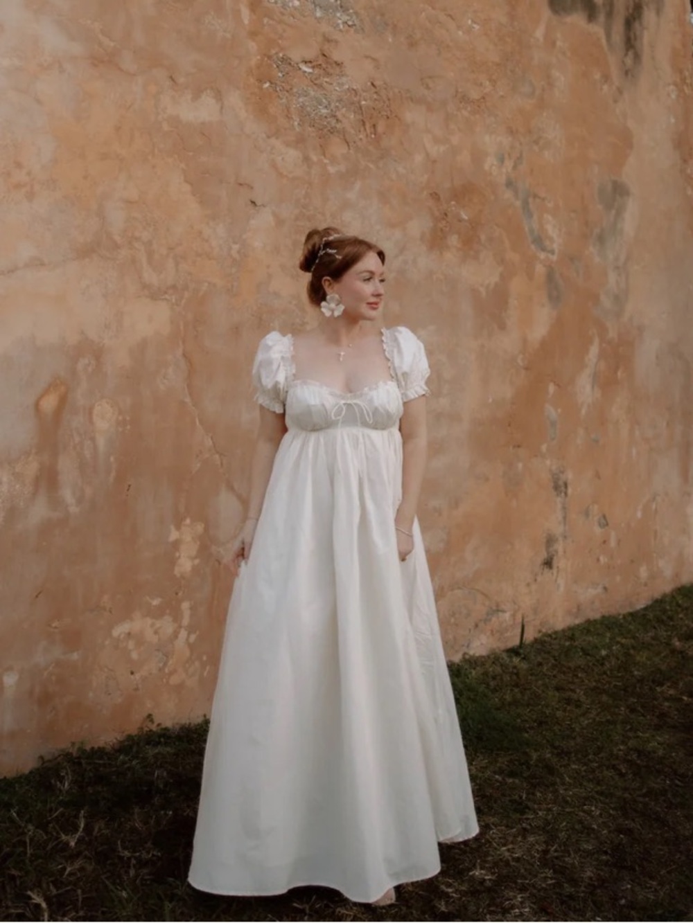 Romantic White Empire-Waist Wedding Dress
